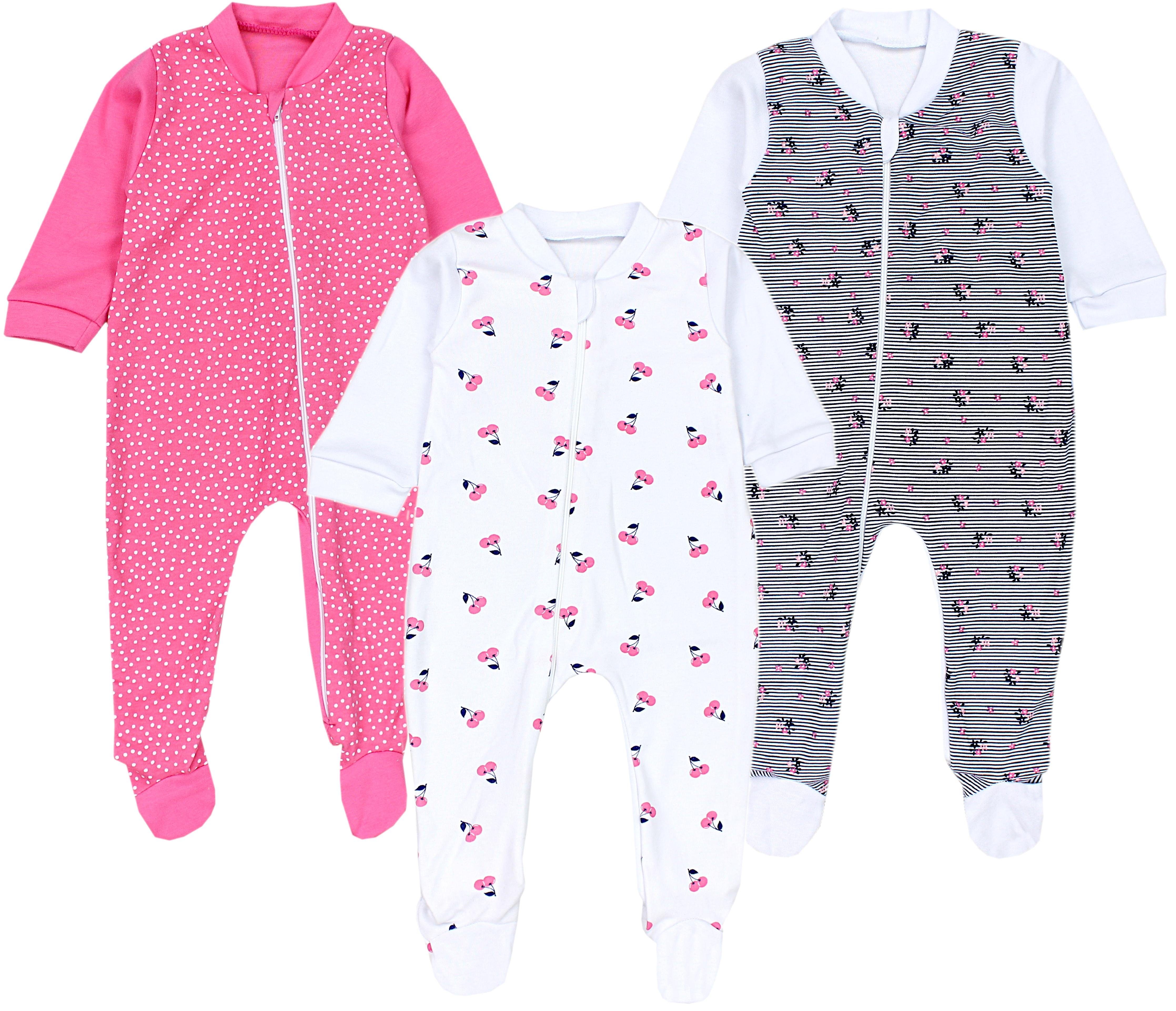 TupTam Schlafoverall Unisex Schlafstrampler Schlafanzug mit Fuß 3er Pack